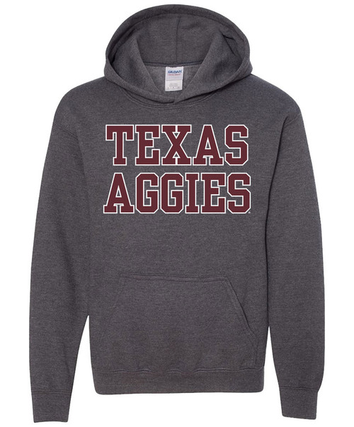 Texas A&M Aggies youth gray hoodie with Texas Aggies text across chest