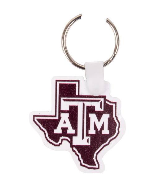 Texas A&M Aggies rubber keychain with Texas state outline and Texas A&M logo