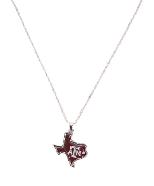 Texas A&M Aggies necklace with Texas state shaped pendant and Texas A&M logo on delicate chain