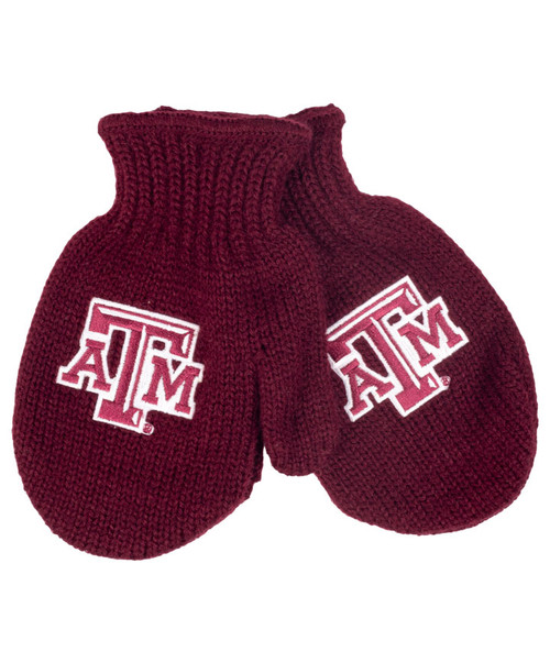 Texas A&M Aggies infant / toddler maroon knit mittens with Texas A&M logos on each mitten
