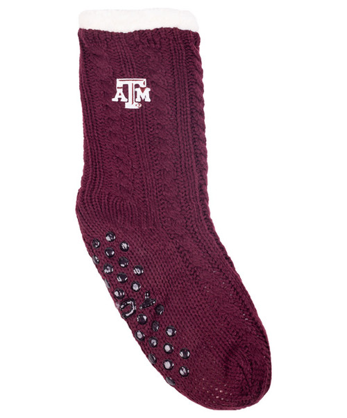 Texas A&M Aggies Logo Cable Knit Cozy Socks With Heatseal - Maroon