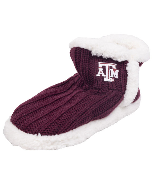 Texas A&M Aggies maroon knit slipper socks with sherpa lining and Texas A&M logo on side