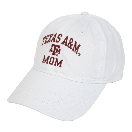 Texas A&M Aggies white mom cap with Texas A&M Mom embroidered text on front