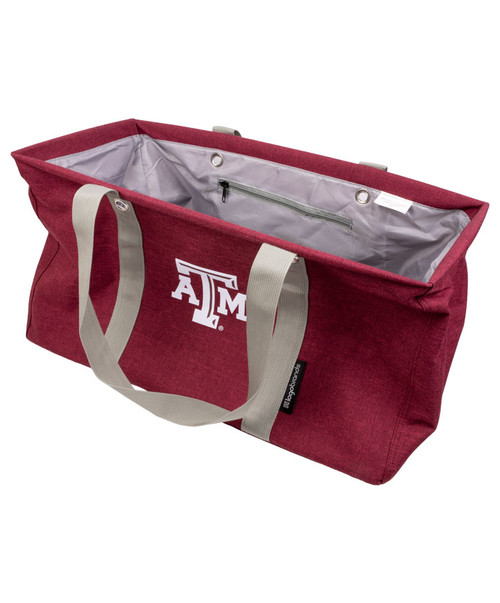 Texas A&M Aggies maroon crosshatch picnic caddy with Texas A&M logo, compartments, and carry handles