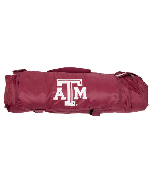 Texas A&M Aggies maroon all weather blanket with large Texas A&M logo and foldable carry case design