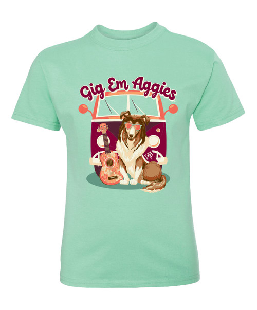 Texas A&M Aggies Youth Reveille Hippie Van Short Sleeve Clean Mint T-Shirt