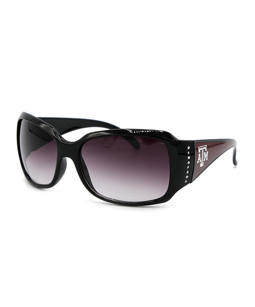 Texas A&M Aggies black sunglasses with tinted lenses and Texas A&M logo on side