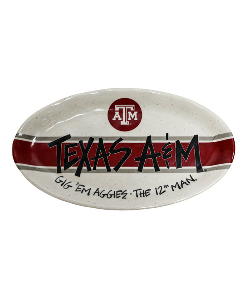 Texas A&M Aggies oval platter with Texas A&M script, logo, stripe design, and Gig ’Em Aggies The 12th Man text