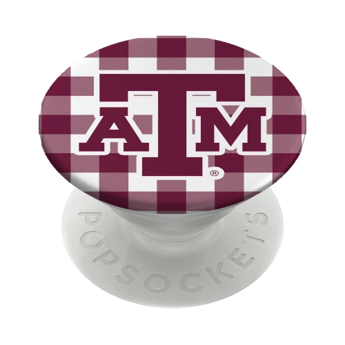 Texas A&M Aggies plaid pop socket with maroon and white pattern and Texas A&M logo