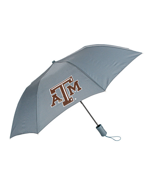 Texas A&M Aggies gray compact umbrella with Texas A&M logo and foldable design