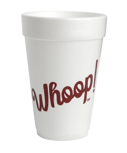Texas A&M Aggies styrofoam cups with Whoop text on one side and large Texas A&M logo on the other