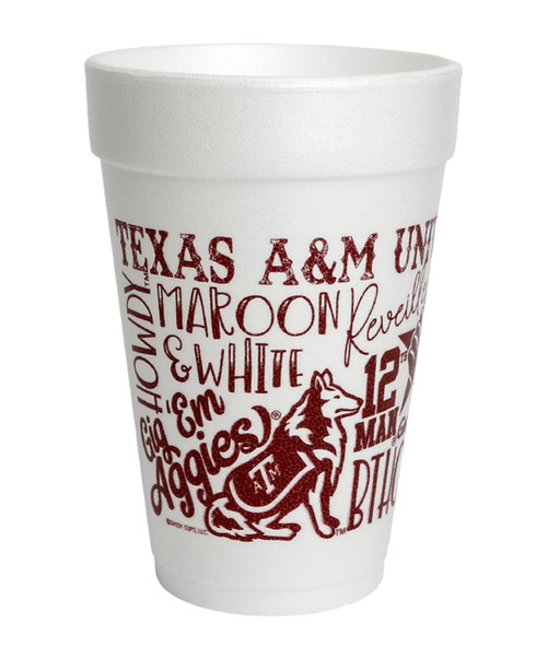 Texas A&M Aggies A&M Font Wrap 10 Count Sleeve Styrofoam Cups