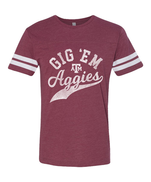 Texas A&M Aggies Ladies Gig 'Em Football Short Sleeve Maroon & White T-Shirt