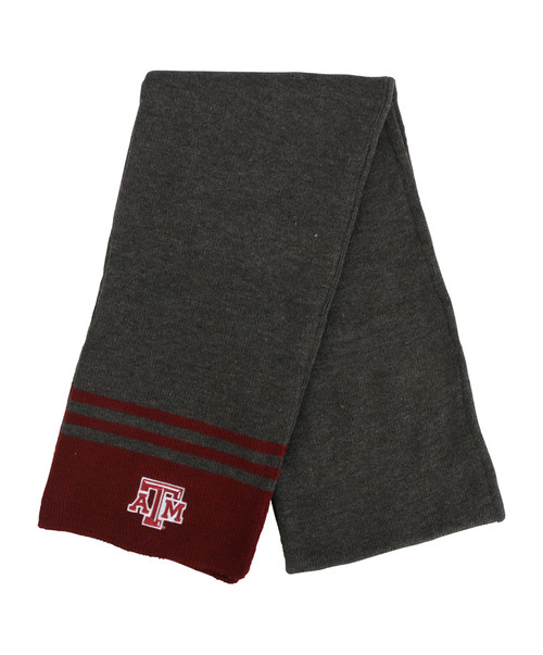 Texas A&M Aggies gray scarf with maroon stripe accents and Texas A&M logo detail