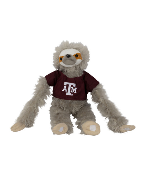 Texas A&M Aggies sloth plush wearing maroon Texas A&M shirt with logo