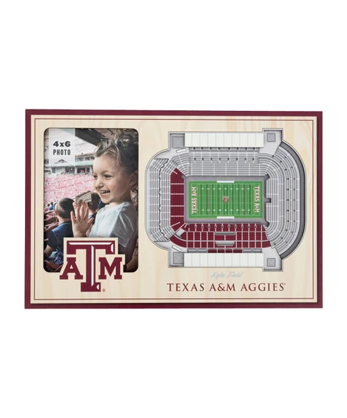 Texas A&M Aggies Kyle Field picture frame with stadium layout graphic, 4x6 photo slot, and Texas A&M logo