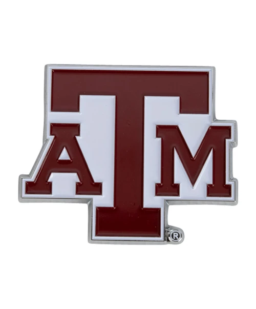 Texas A&M Aggies car emblem with maroon and white Texas A&M logo design