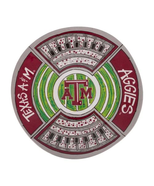 Texas A&M Aggies stadium inspired platter with football field design and Texas A&M logo in center