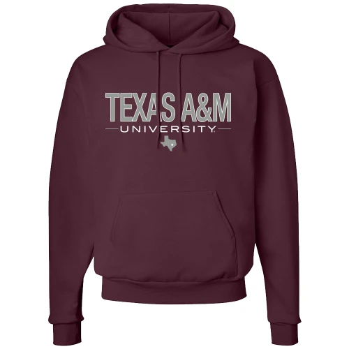 Texas A&M Aggies maroon hoodie with Texas A&M University text on front and front pocket