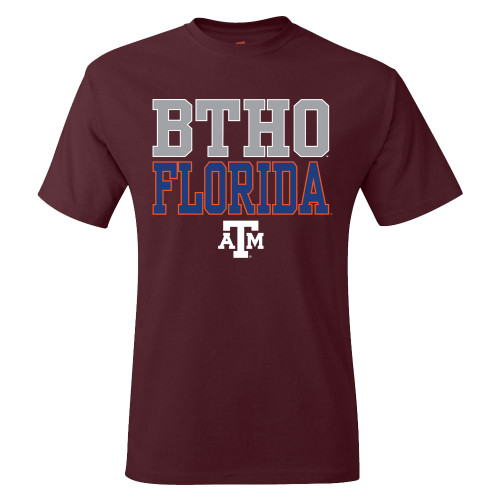Texas A&M Aggies maroon t shirt with BTHO Florida text and Texas A&M logo on front