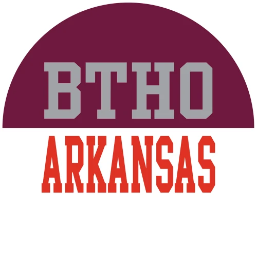 Texas A&M Aggies BTHO Arkansas button with maroon and white design and bold text