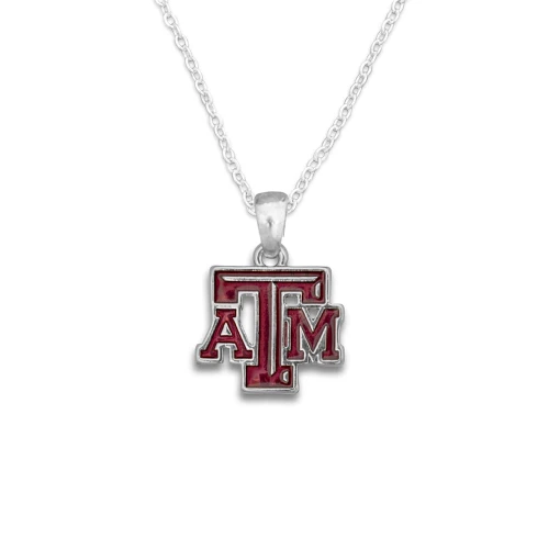 Texas A&M Aggies necklace with maroon and silver Texas A&M logo pendant on silver chain