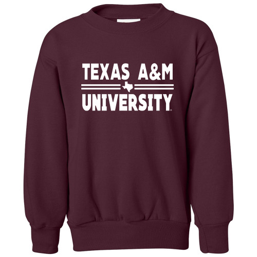 Texas A&M Aggies youth maroon crewneck with Texas A&M University text on front