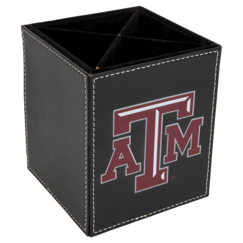 Texas A&M Aggies black square desk caddy with stitched detail, divided compartments, and Texas A&M logo