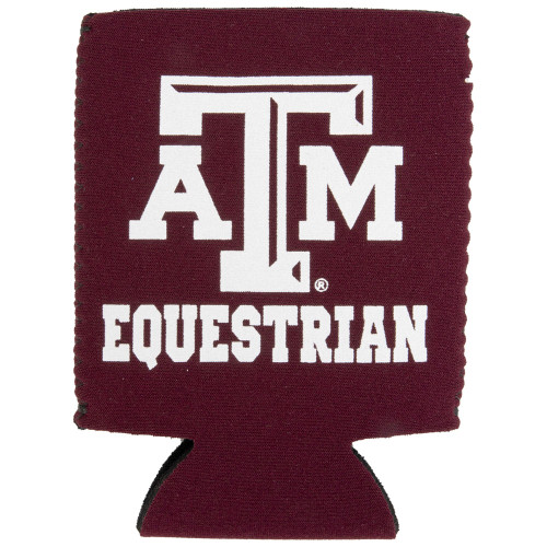 Texas A&M Aggies maroon koozie with Texas A&M logo and Equestrian text
