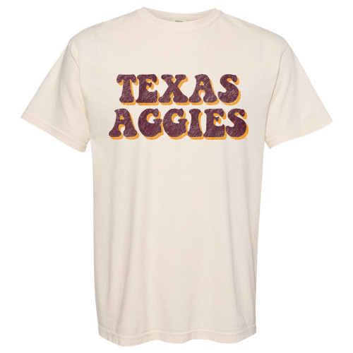 Big and bold Ivory Comfort short Sleeve T-Shirt, a way to be loud and proud while you support your own fighting Texas Aggies.
