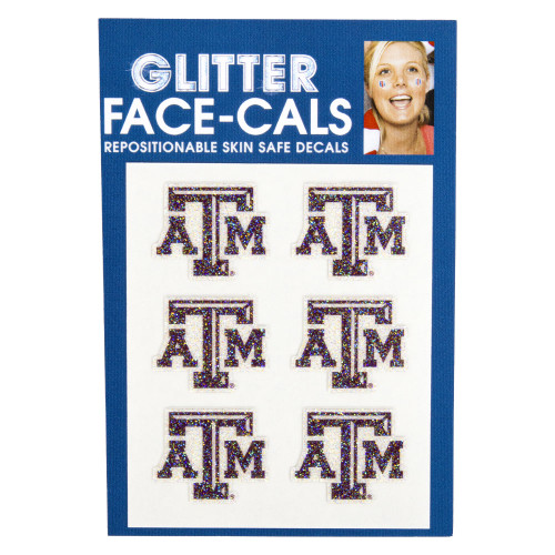 Texas A&M Aggies glitter face decals with multiple Texas A&M logo stickers for game day