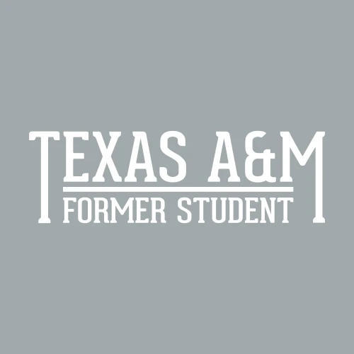 Texas A&M Former Student white decal with bold block lettering design for Aggies alumni display on cars or laptops