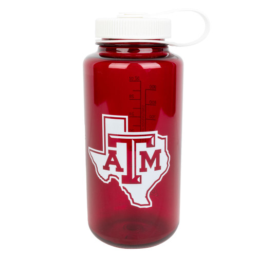 maroon Texas A&M water bottle with ATM logo inside Texas state outline