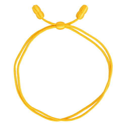Texas A&M Corps of Cadets cavalry gold braided hat cord featuring an adjustable sliding knot and looped design. Uniform accessory for cadet hats worn during inspections, ceremonies, and official Corps events.