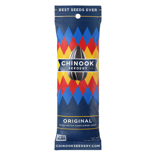 Single-serve Chinook Original sunflower seed stick pack featuring roasted and salted small-batch sunflower seeds in a convenient portable package. Great for travel, game days, and everyday snacking.