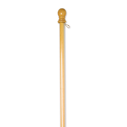 Natural wood flag pole featuring a decorative ball finial and metal mounting clip. Durable flagpole designed for displaying Texas A&M flags at home, tailgates, offices, and outdoor events.