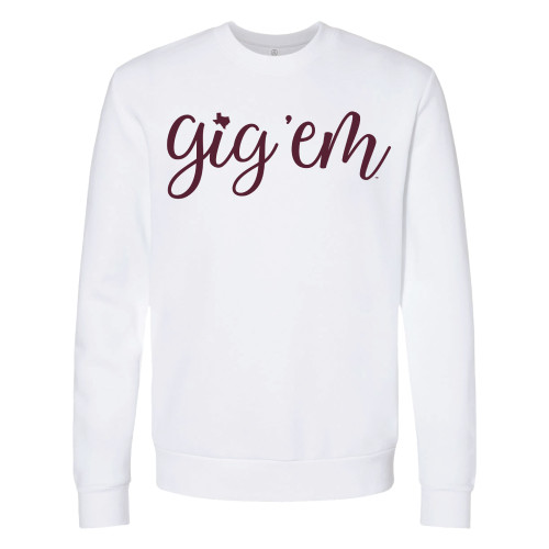 Texas A&M Aggies Gig 'EM Scripty White Crewneck Sweatshirt