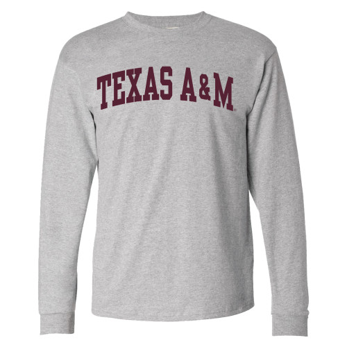 The Texas A&M Aggies Gray Arch Long Sleeve T-Shirt is another big staple for all Texas A&M Ags, make sure to add it to your collection today.