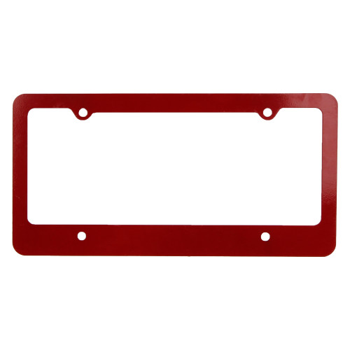 Maroon license plate frame with a slim, minimalist design for standard U.S. license plates. Durable automotive accessory with a classic maroon finish.