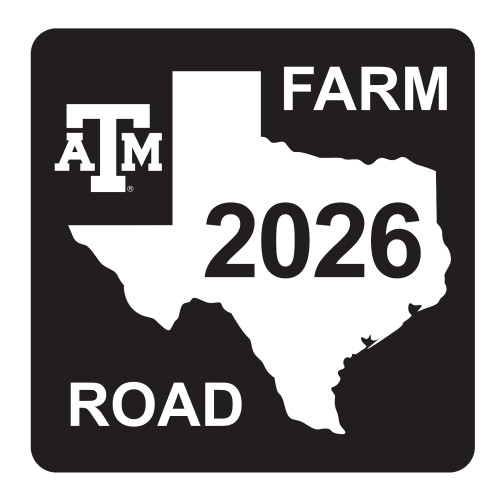 Fightin' Texas Aggie Class of 2026 Farm Road decorative wall sign featuring the Texas A&M logo, a white Texas state outline with "2026," and bold "Farm Road" lettering on a black background.