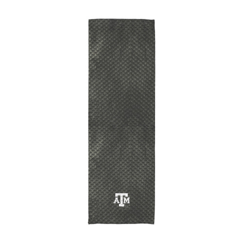 Charcoal gray Texas A&M cooling towel featuring a textured performance fabric and a small white Texas A&M logo. Reusable cooling towel for workouts, sports, game days, and outdoor activities.