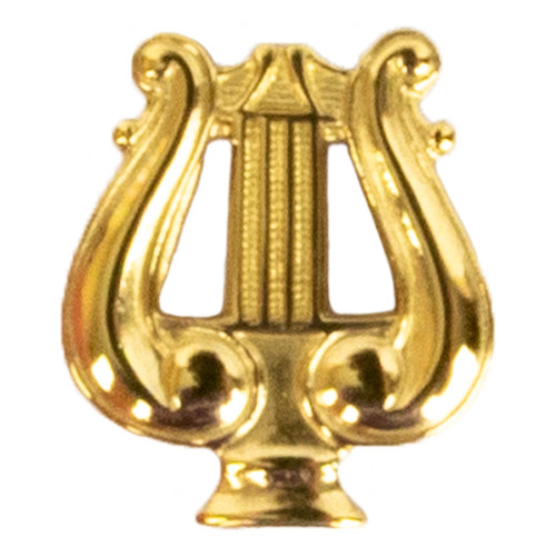 Gold-tone Texas A&M Corps of Cadets Band Lyre pin featuring a polished lyre design. Military band lapel pin for members of the Fightin' Texas Aggie Band, Corps of Cadets, and collectors.