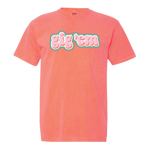 Gig 'Em Bubble Comfort Short Sleeve T-Shirt | Neon Red Orange