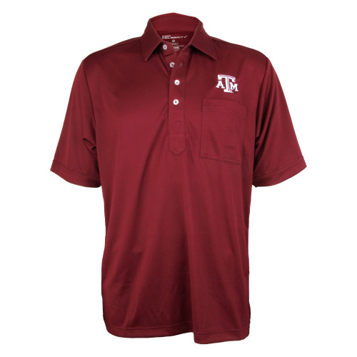 Solid maroon polo with a beveled ATM logo embroidered in white above the left chest pocket.