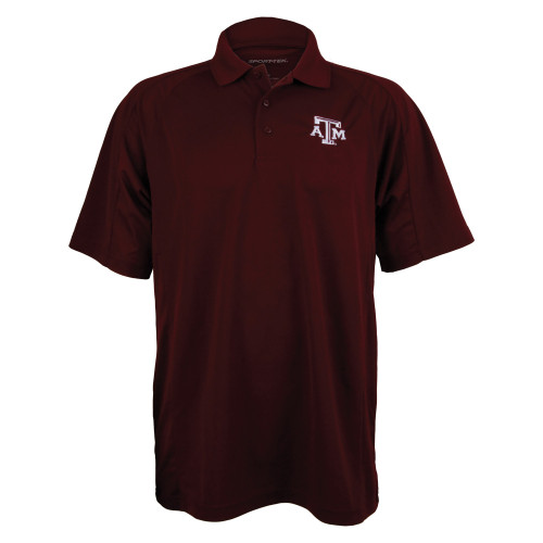 Full maroon men's polo with an A&M logo embroidered in white on the left chest.