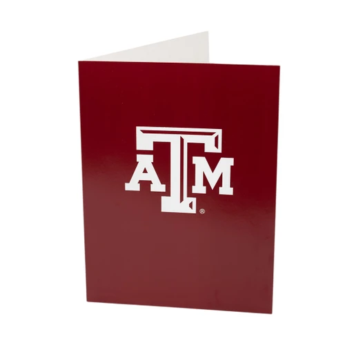 Maroon Texas A&M folder featuring the iconic white Texas A&M logo on the front. Two-pocket organizational folder for school, office, and everyday document storage.