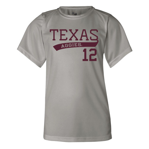 Youth Aggie Baseball Swoosh 12 Active Short Sleeve - Silver Youth Aggie Baseball Swoosh 12 Active Short Sleeve - Silver