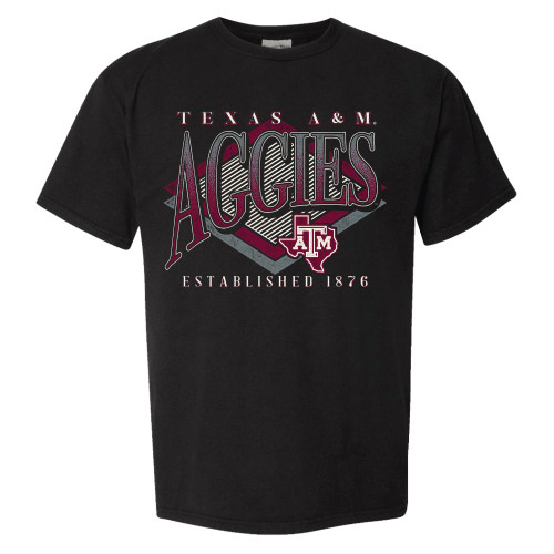Black Texas A&M Aggies t shirt with large Aggies graphic and Established 1876 text