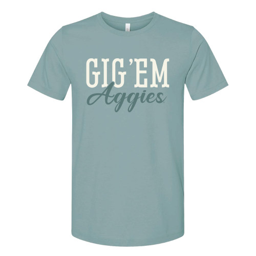 Gig 'Em Aggies Script Short Sleeve - Heather Blue Lagoon