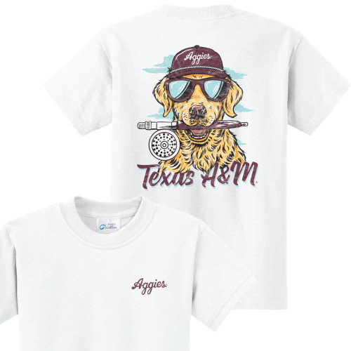 Youth Fishing Dog Short Sleeve - White